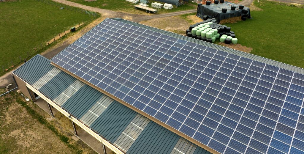 Farm building utilising solar panels on the roof