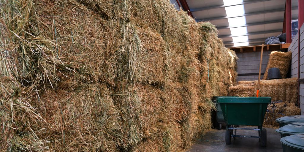 Stacks of hay in storage