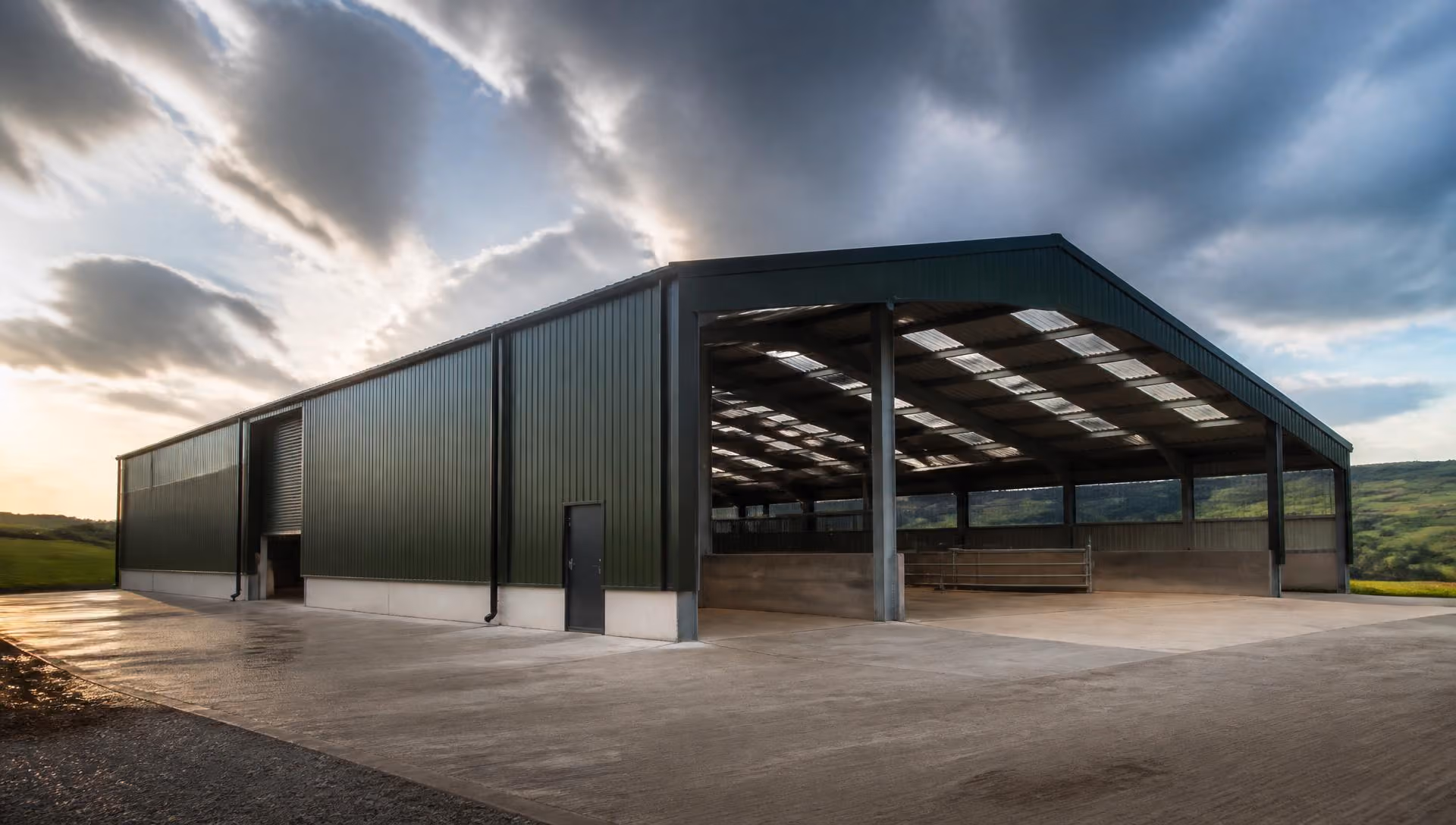Steel portal frame building erected on a rural site