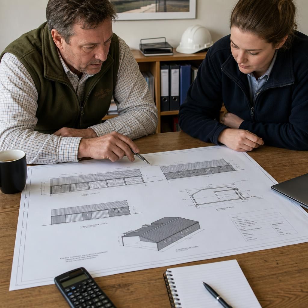 Planning elevation drawings for a steel agricultural storage shed