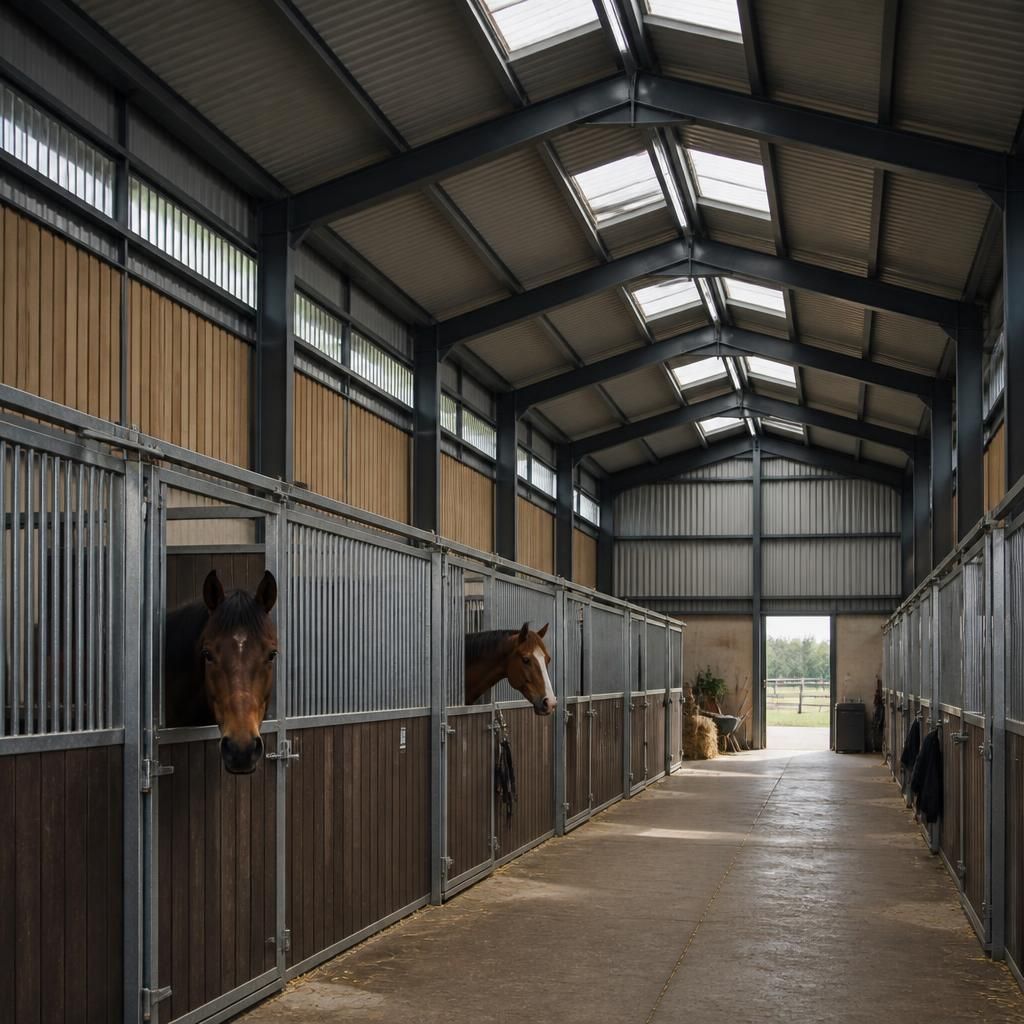 Steel framed stable with ridge vents and wall louvres