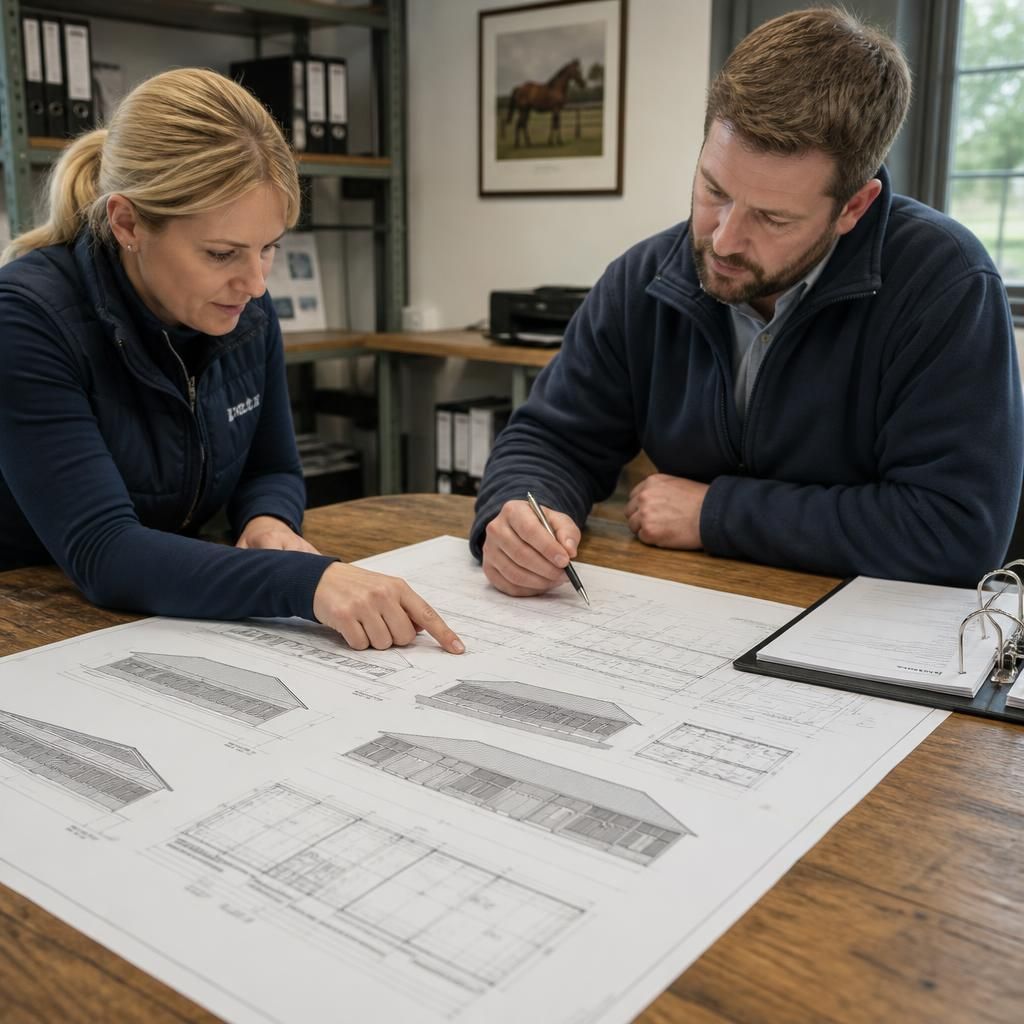 Planning elevation drawing for a steel framed stable building