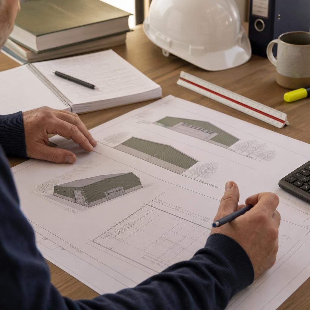 Planning elevation drawing for a proposed steel tractor shed