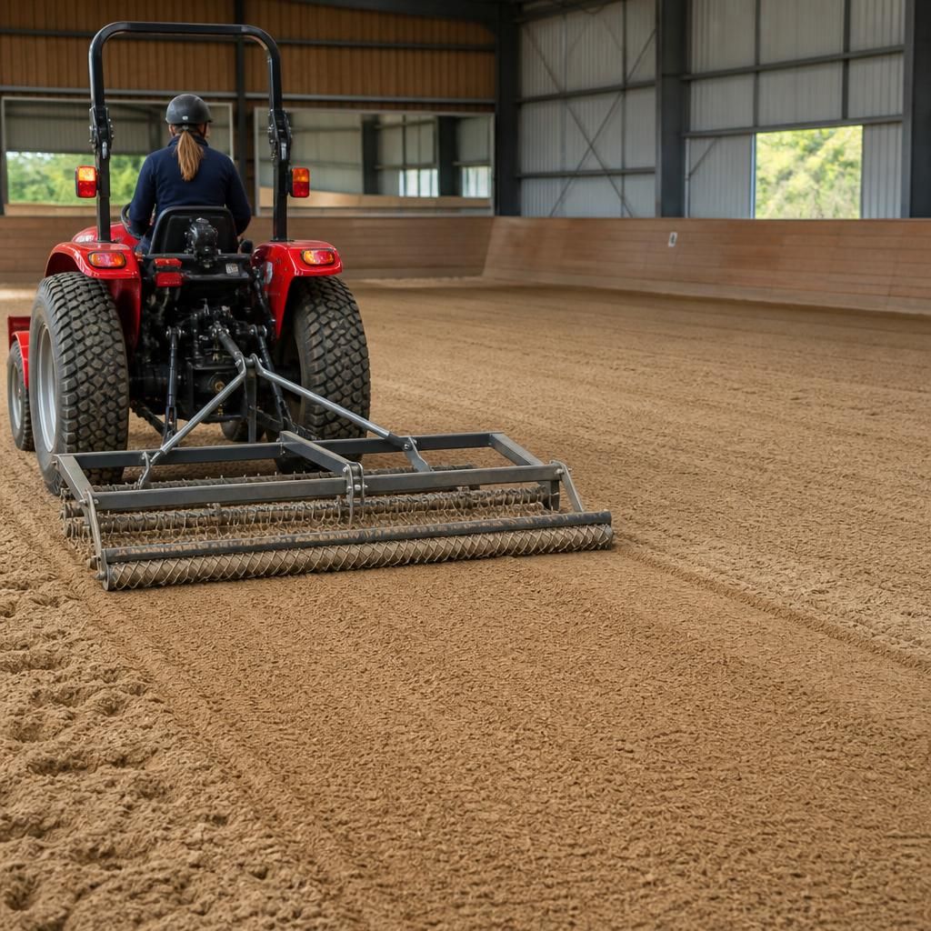Arena groom being used to level the riding surface