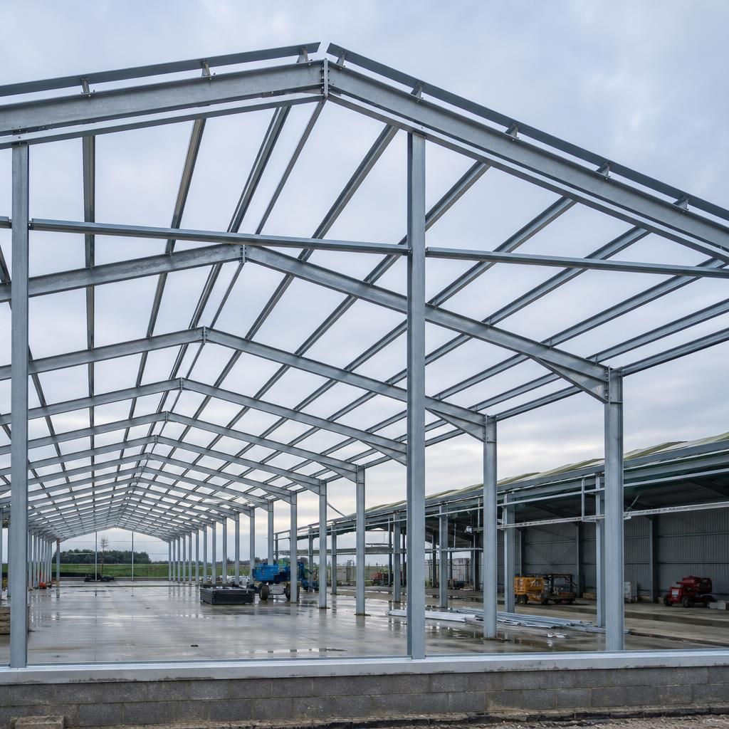Hot rolled steel frame forming the structure of a poultry shed