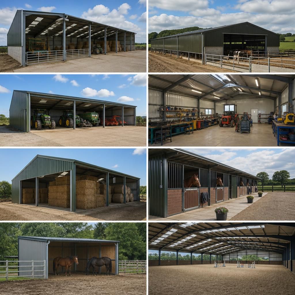 Equestrian steel building with stable block and yard