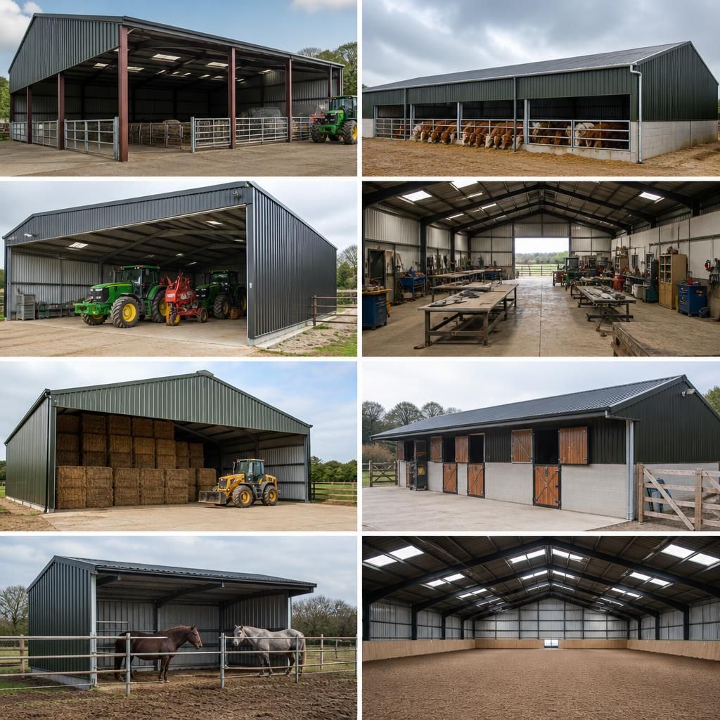 Indoor steel riding arena prepared for equestrian use