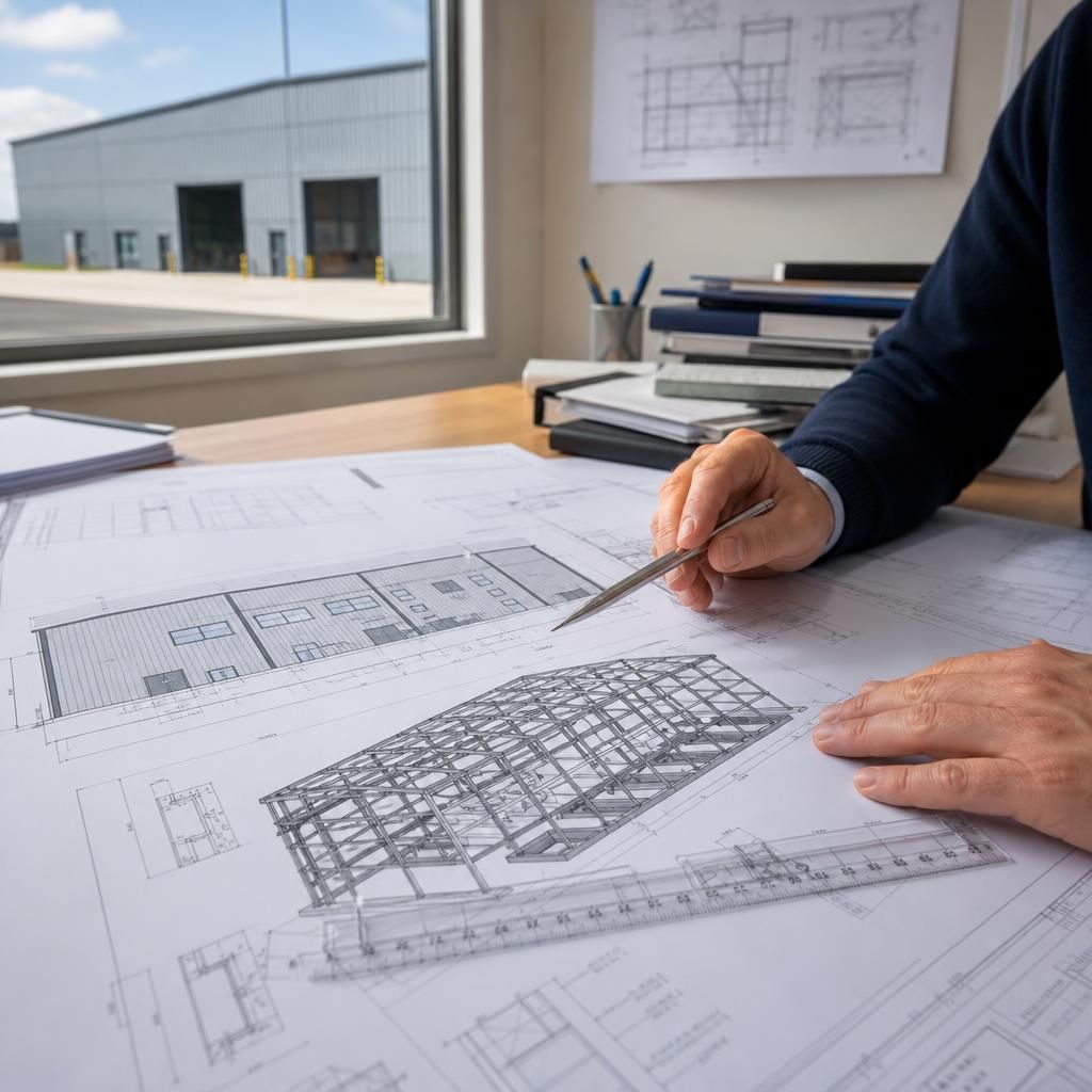 Planning elevation and isometric steel fabrication drawings for an industrial warehouse
