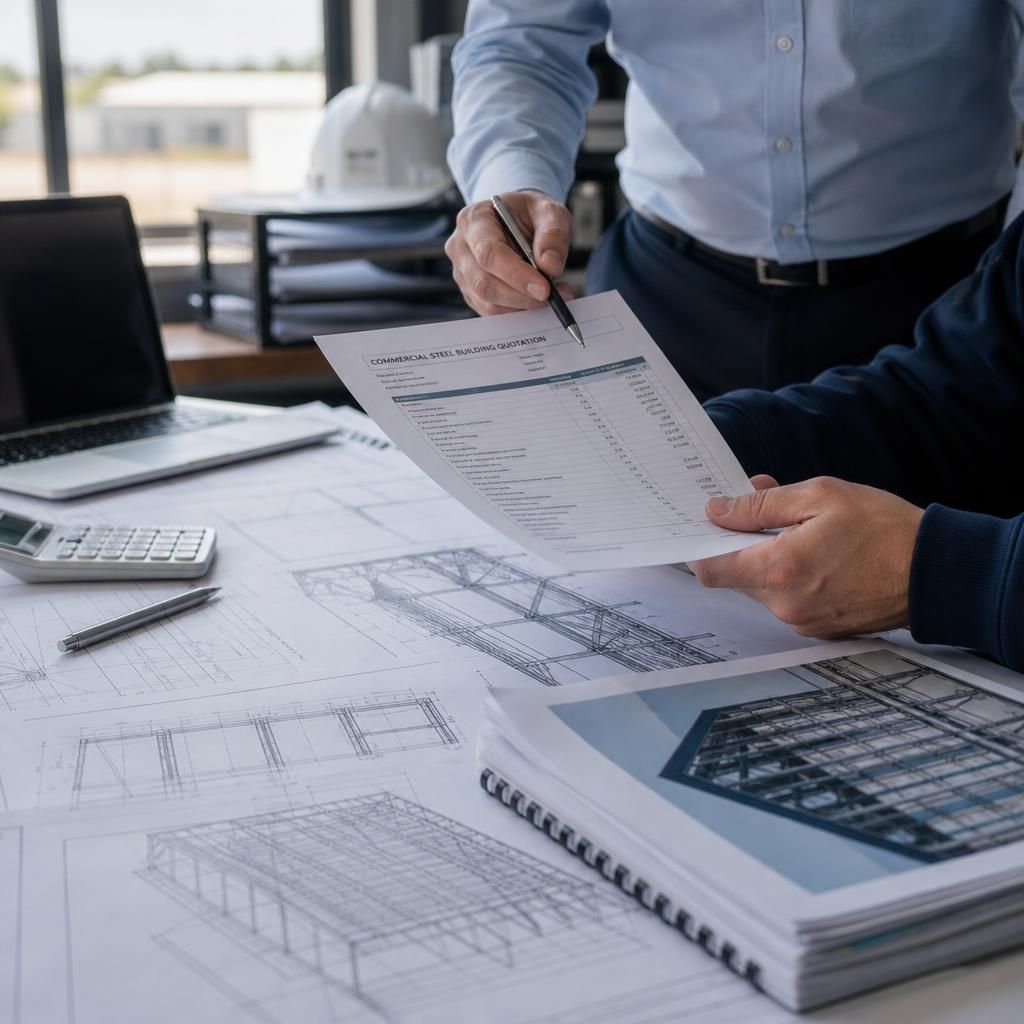 Commercial steel building quotation beside structural drawings and specification documents