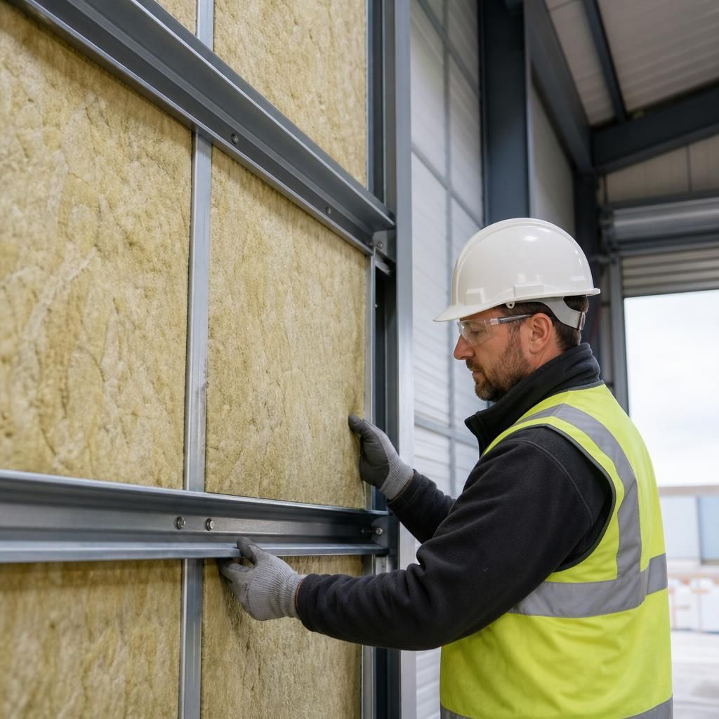 Insulated steel wall panels fitted between structural frame members