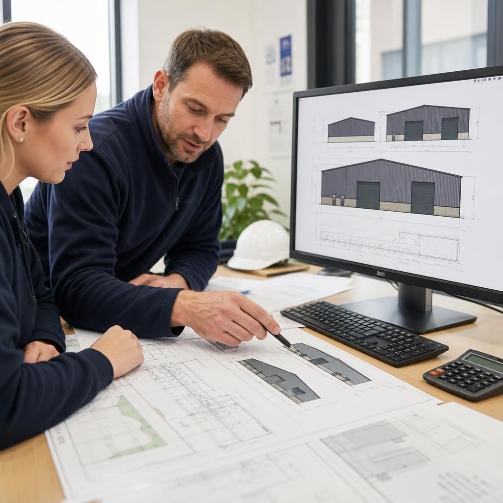 Planning elevation drawings for a prefabricated steel warehouse