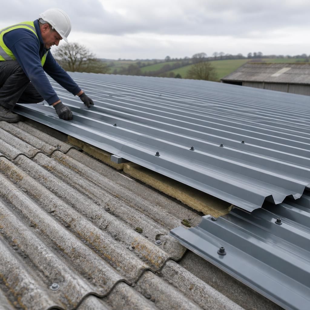 New corrugated steel sheets installed above an older roof covering