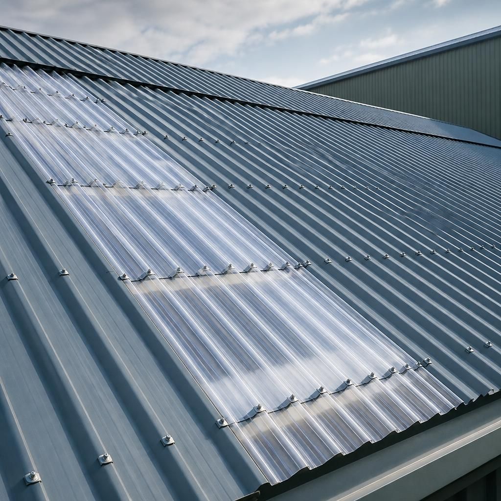 Translucent rooflight sheets installed between insulated corrugated roof panels