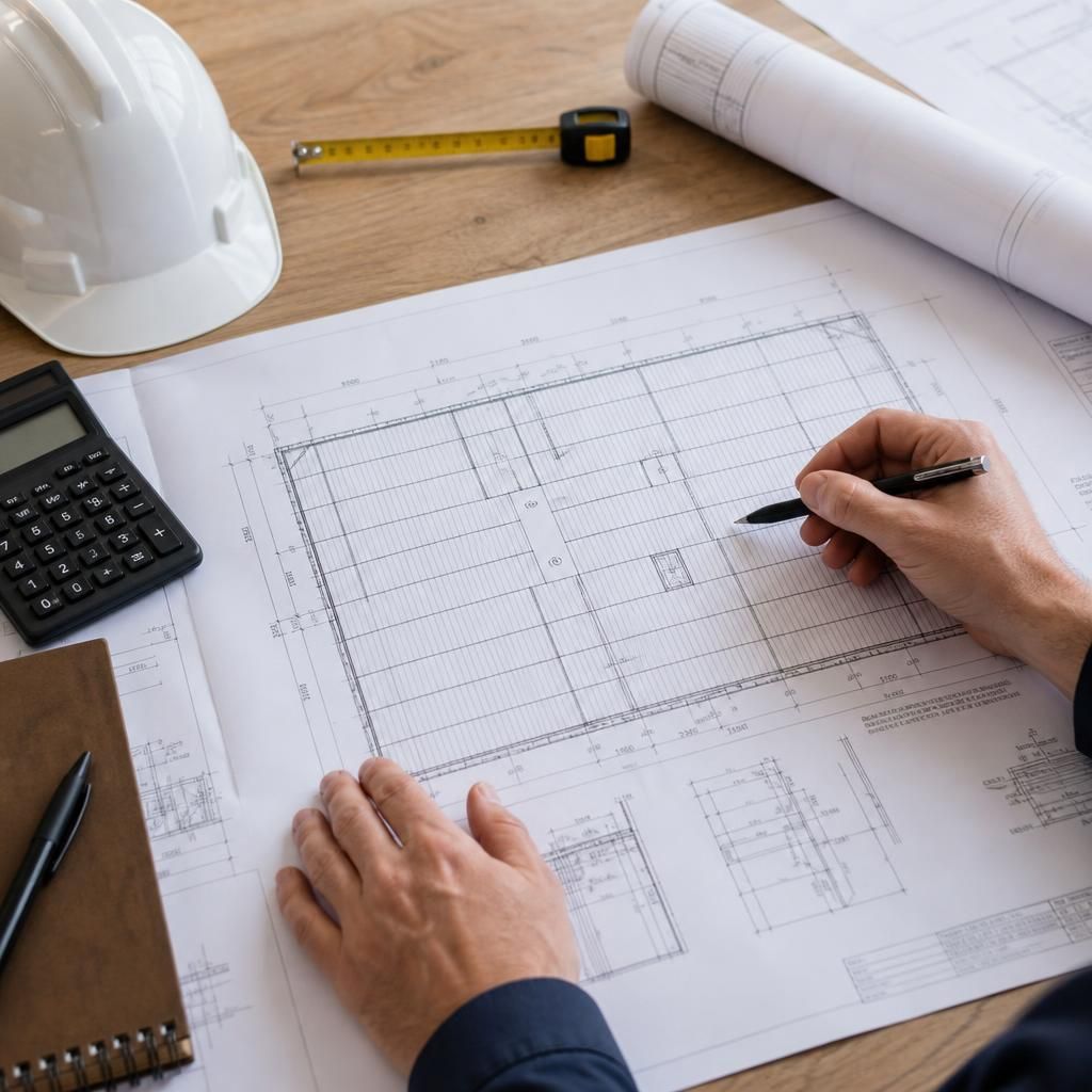Dimensioned steel building roof plan showing panel layout, openings and supporting purlins