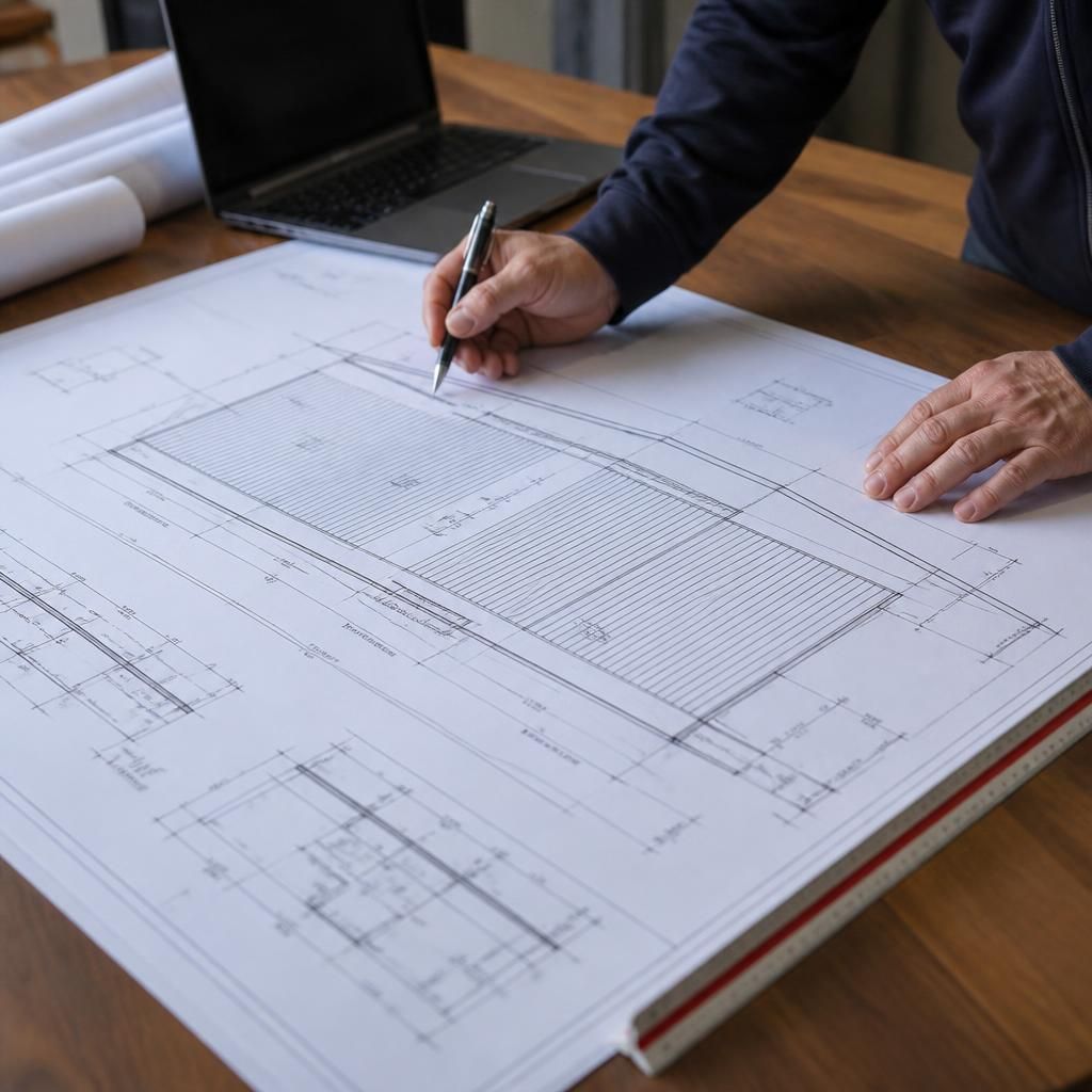 Dimensioned roof plan showing sheet layout, openings and trim details
