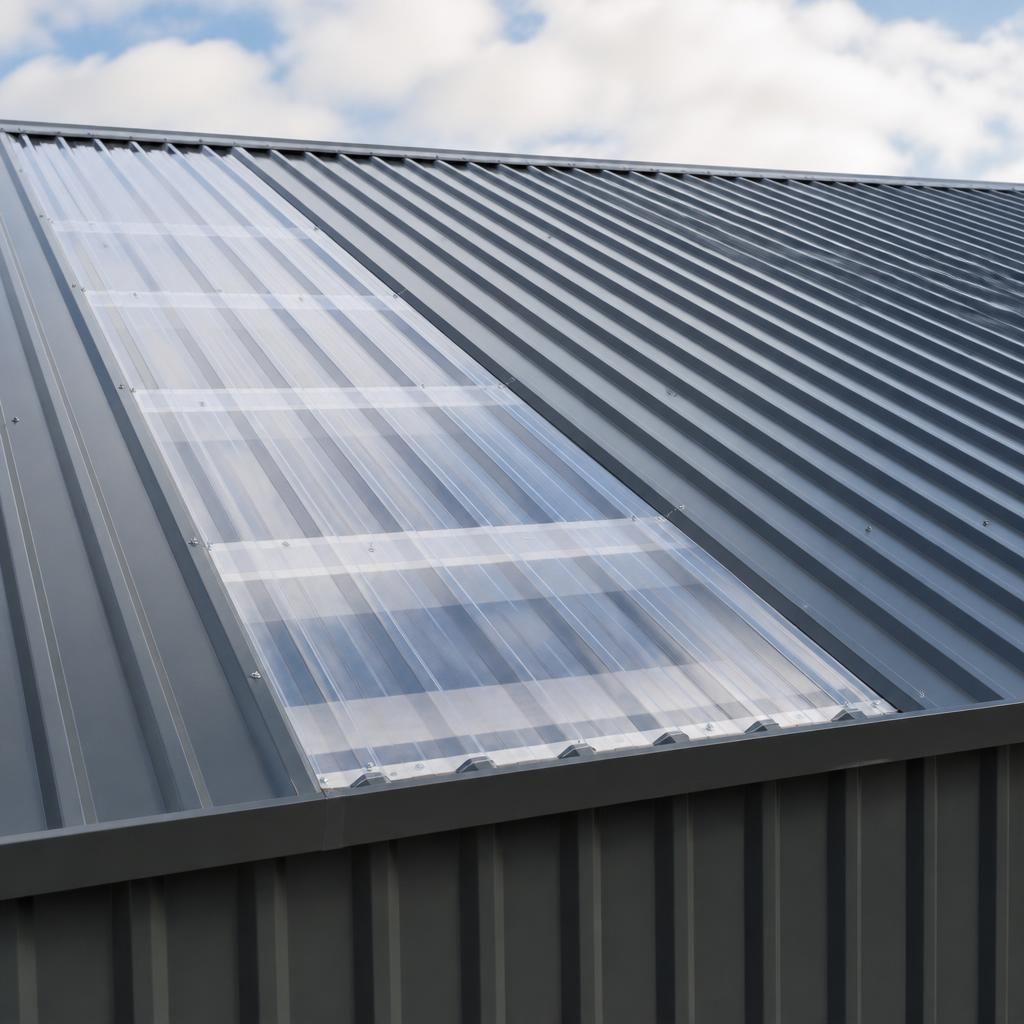 Translucent rooflight sheets fitted between profiled steel roof cladding panels