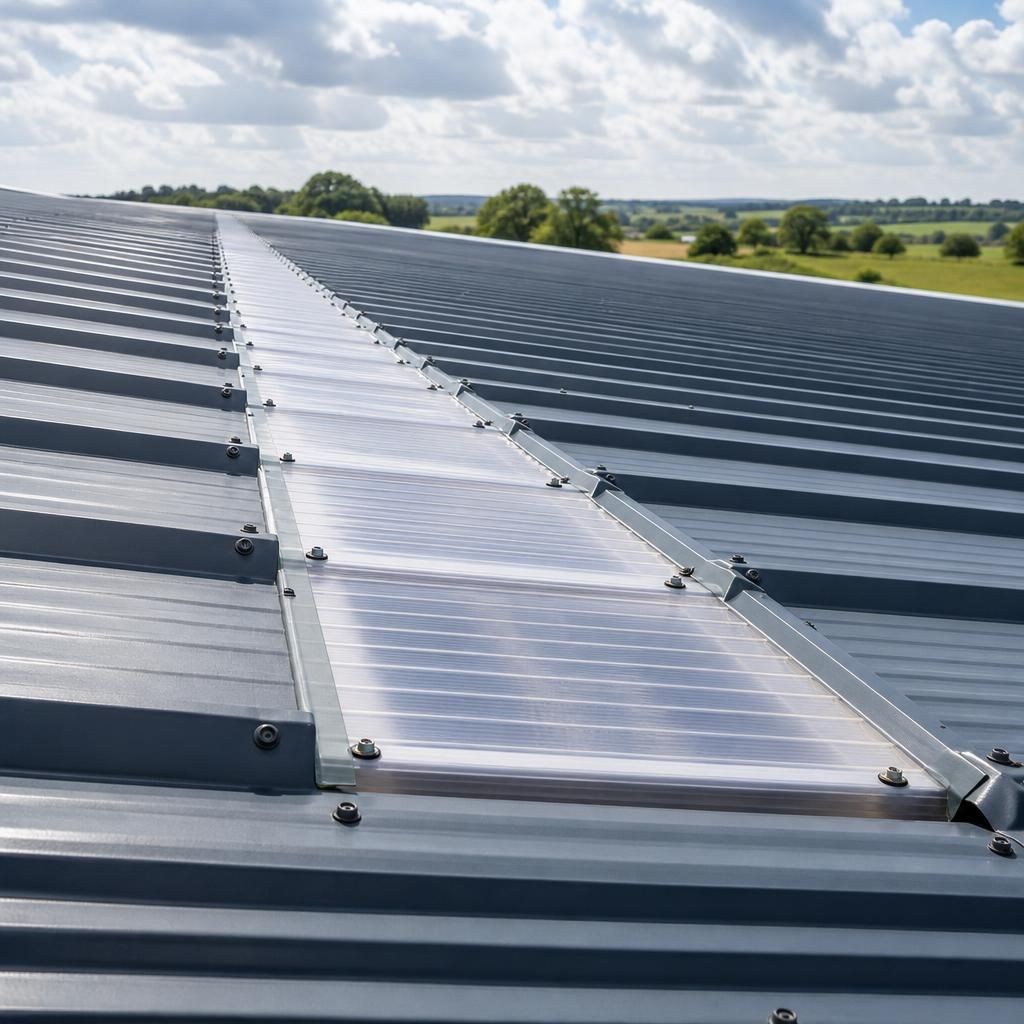 Translucent rooflight panels fitted between profiled steel roof sheets