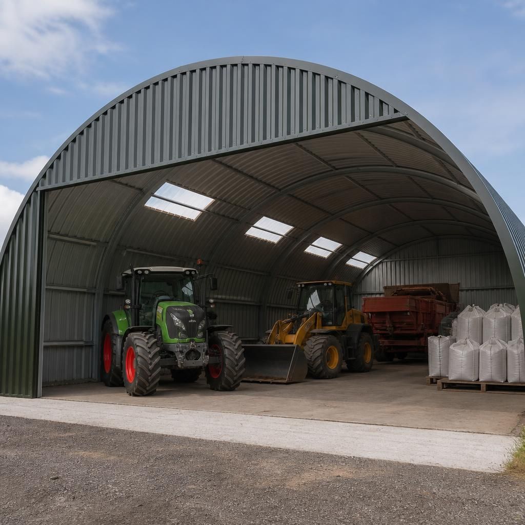 Steel arch building used for agricultural machinery storage
