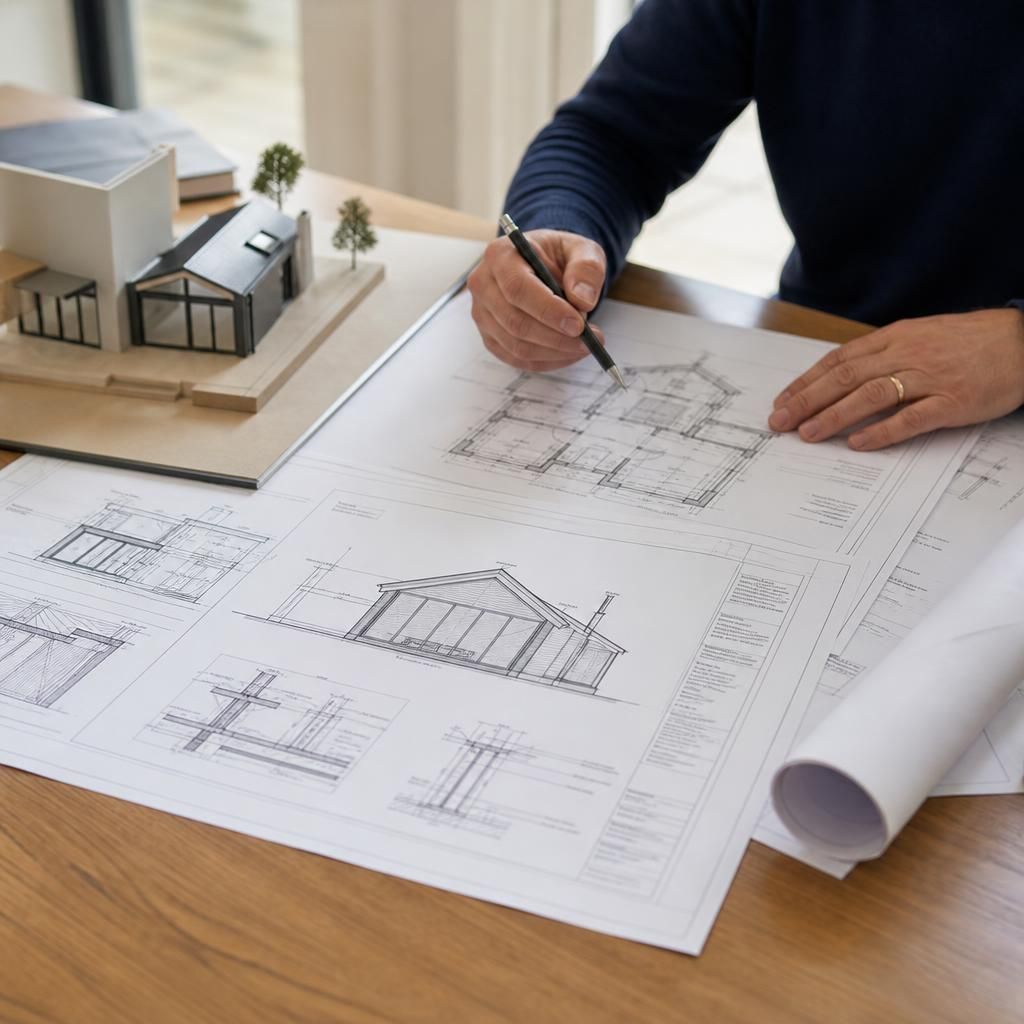 Architectural elevation drawings for a steel frame house extension