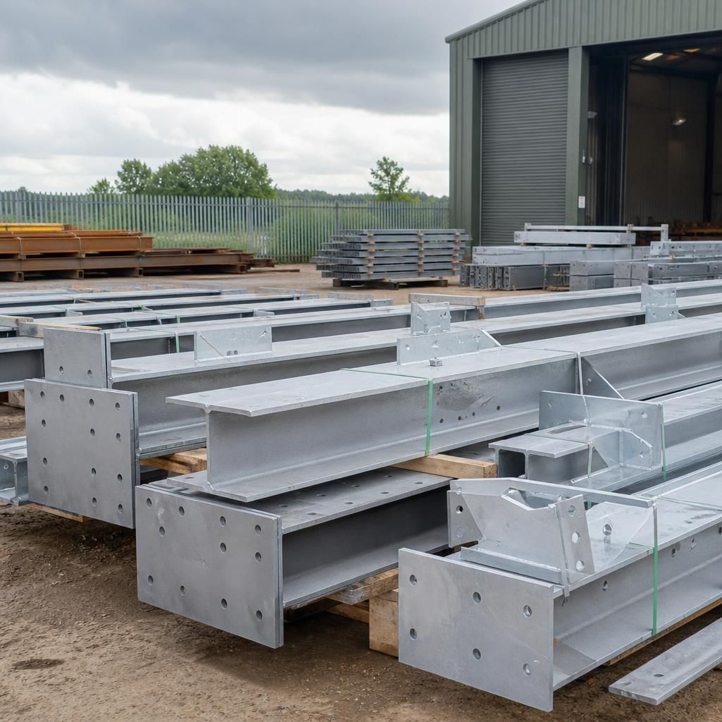 Hot rolled steel frame components prepared for delivery and assembly