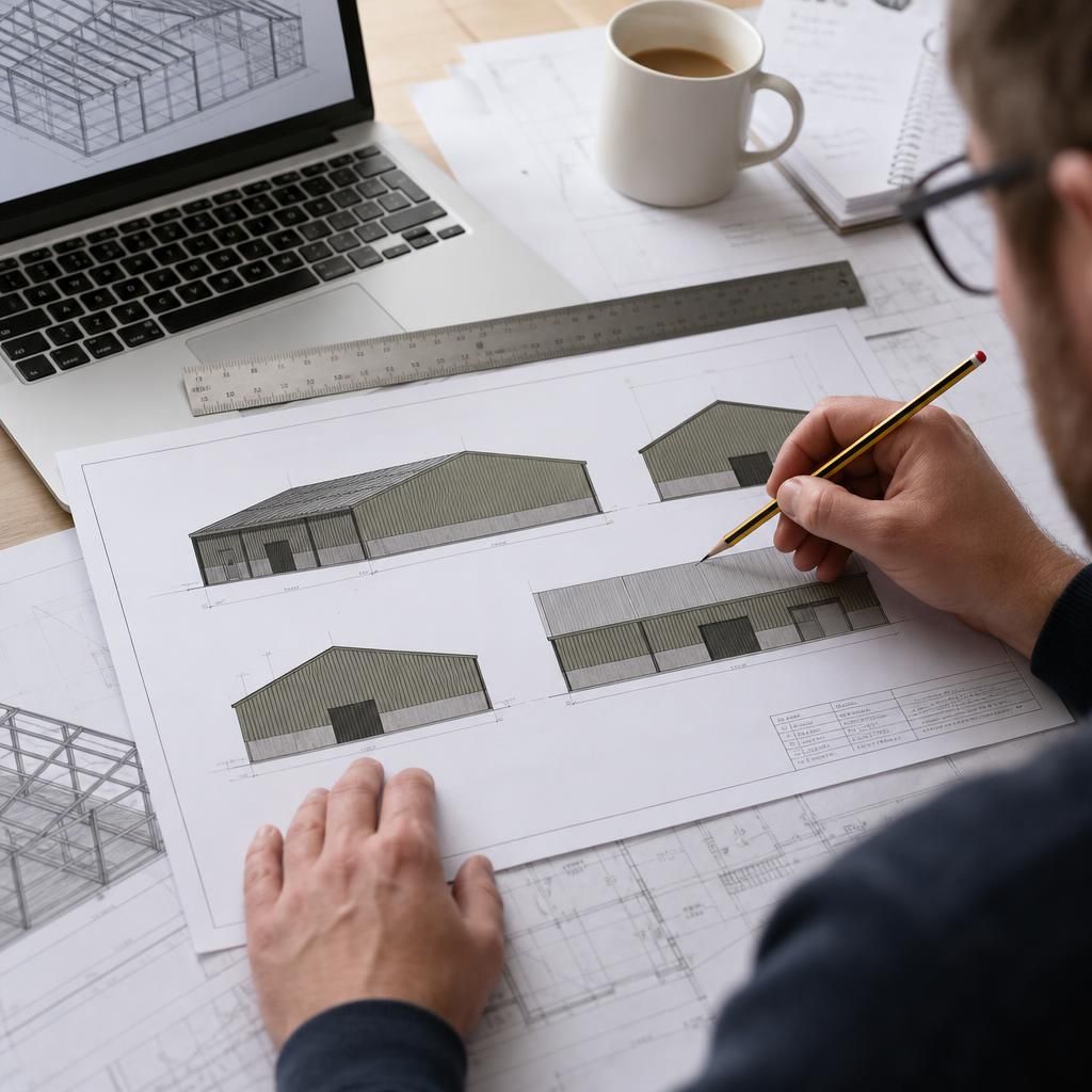 Planning elevation drawing for a steel-framed agricultural building