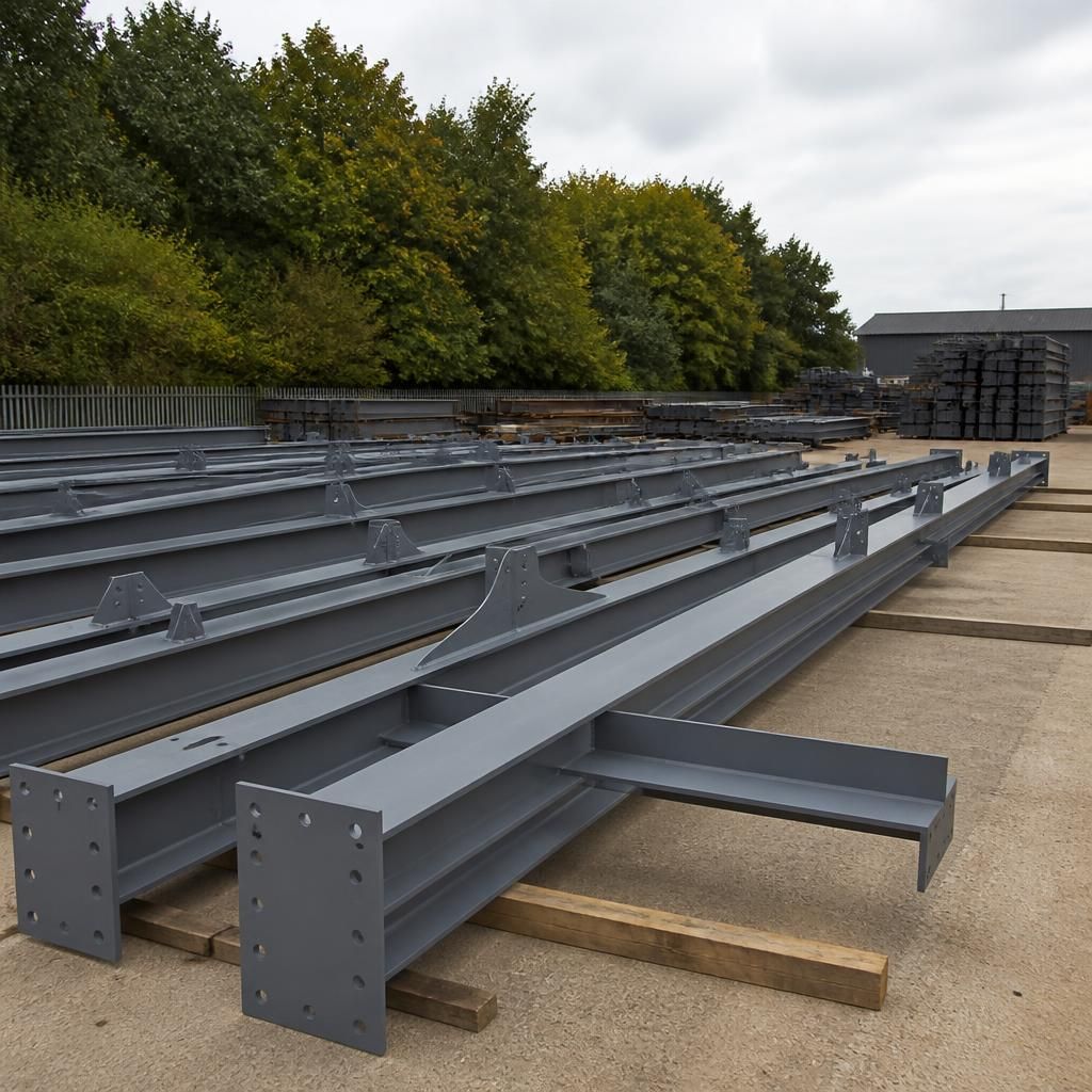 Hot rolled steel columns, rafters and bracing arranged for a building frame
