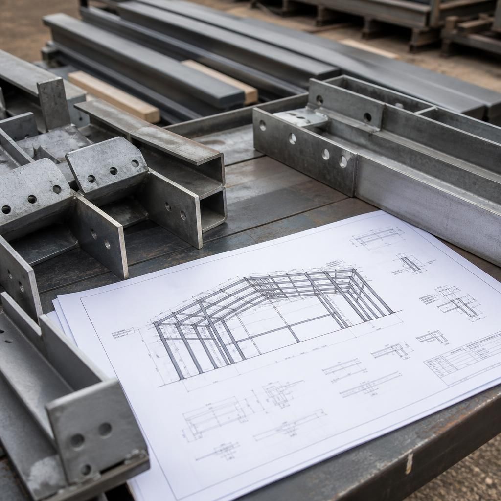 Steel frame components and fabrication drawings for a 30x50 building