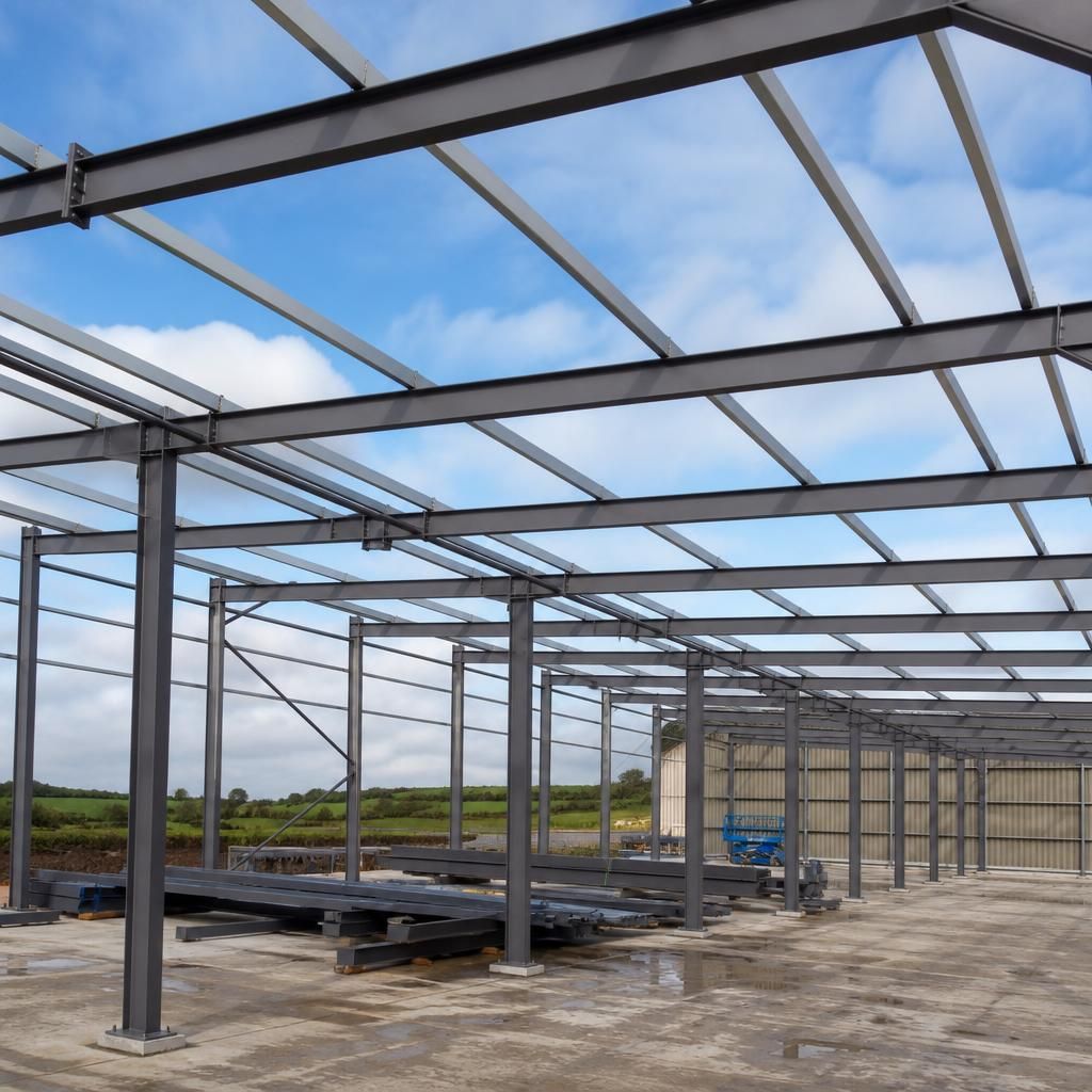 Hot rolled steel frame forming the structure of an agricultural building