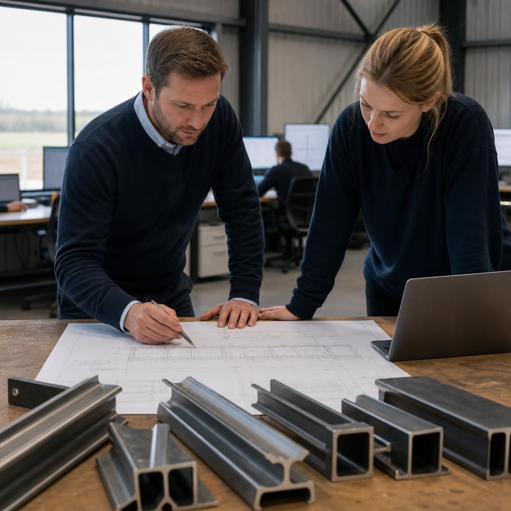 Universal beams, columns and hollow steel sections arranged for comparison