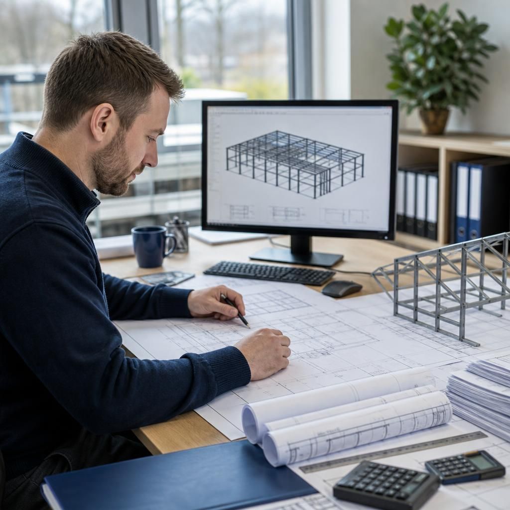 Architectural drawings and structural plans for a light gauge steel frame building