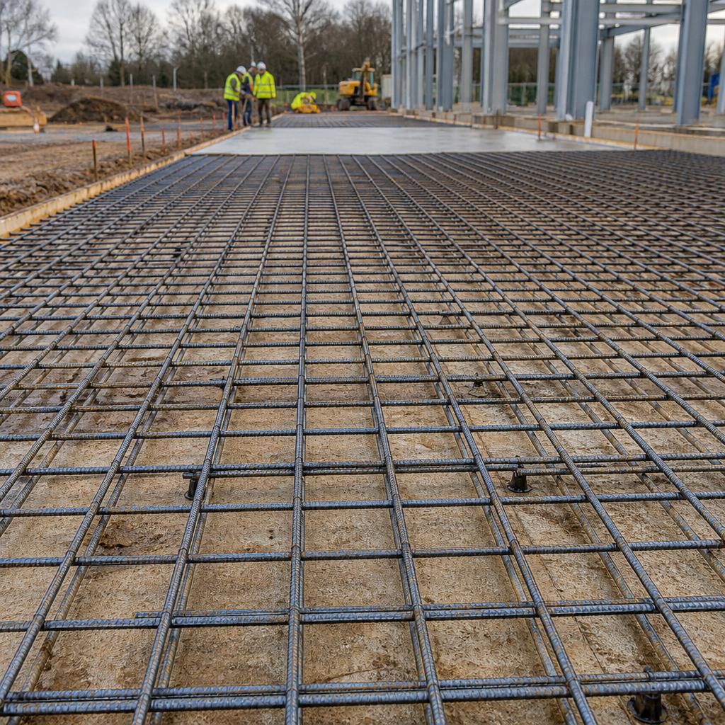 Welded steel mesh sheets arranged for placement within a concrete slab