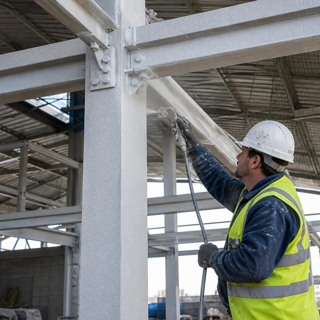 Steel beam and column frame with protective fire-resistant coating