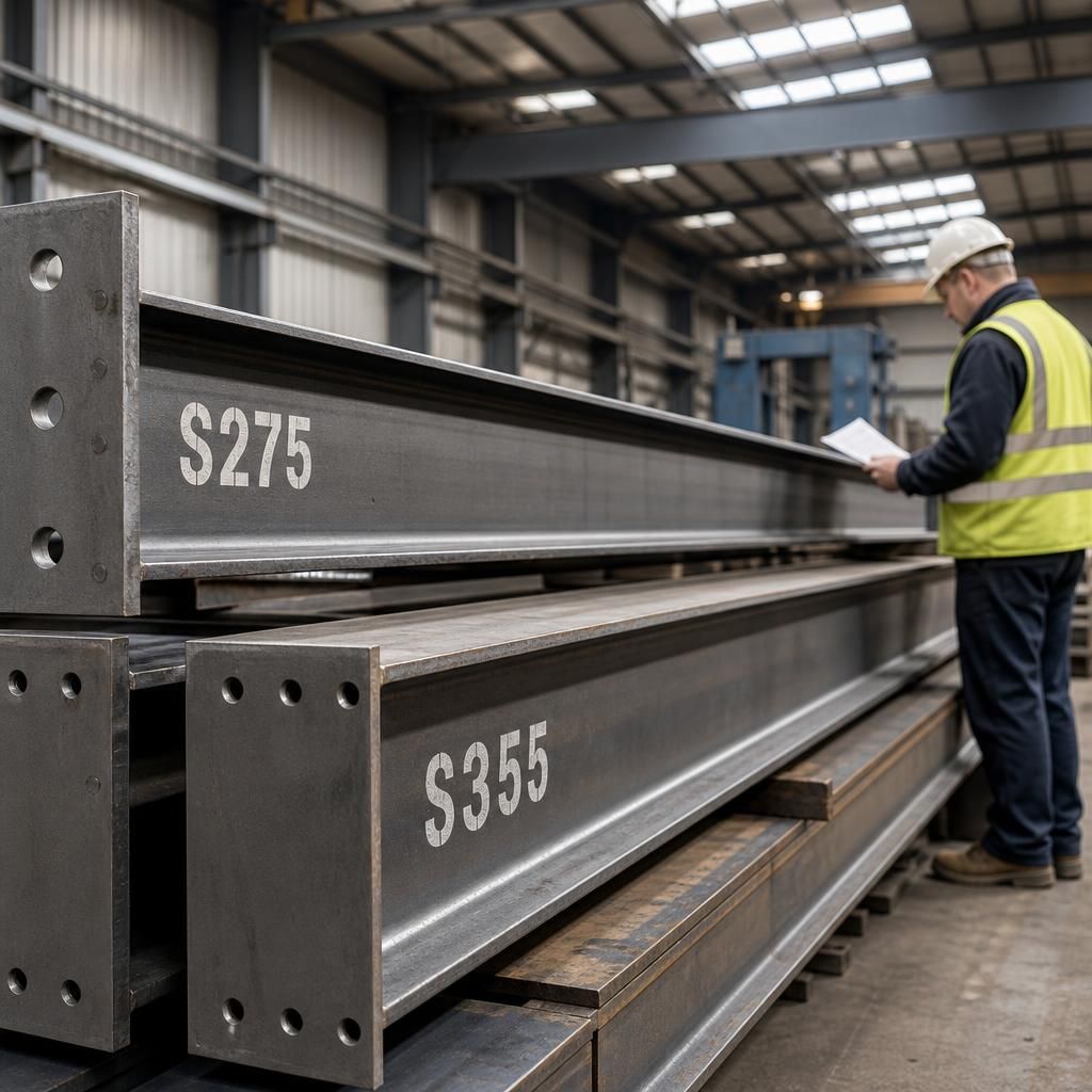 Structural steel beams and columns labelled S275 and S355
