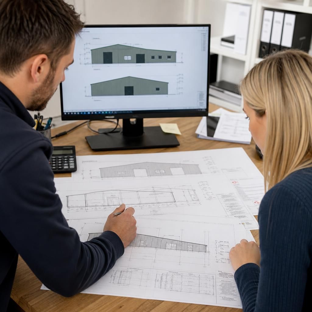 Planning elevation drawings of a proposed steel framed building