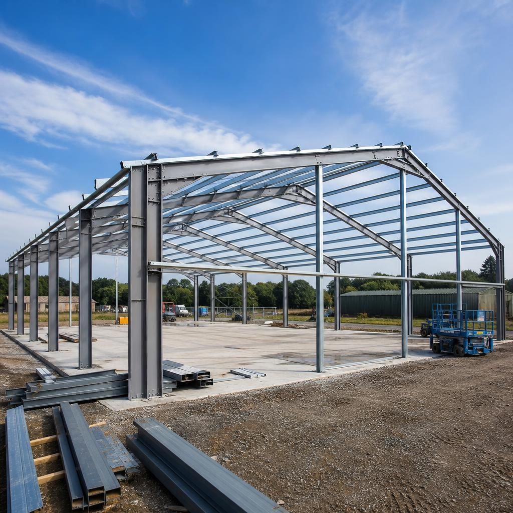 Hot rolled steel frame forming the structure of a steel building